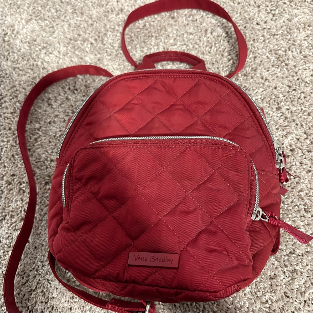 Vera Bradley Red Quilted Backpack with Diamond Texture